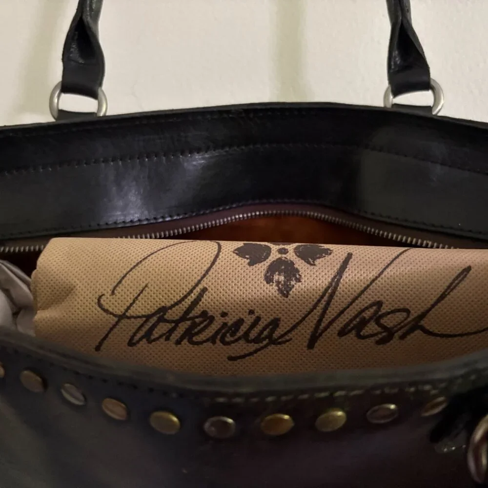 Patricia Nash Black Leather Tote with Gold Stud Accents - Picture 3 of 5